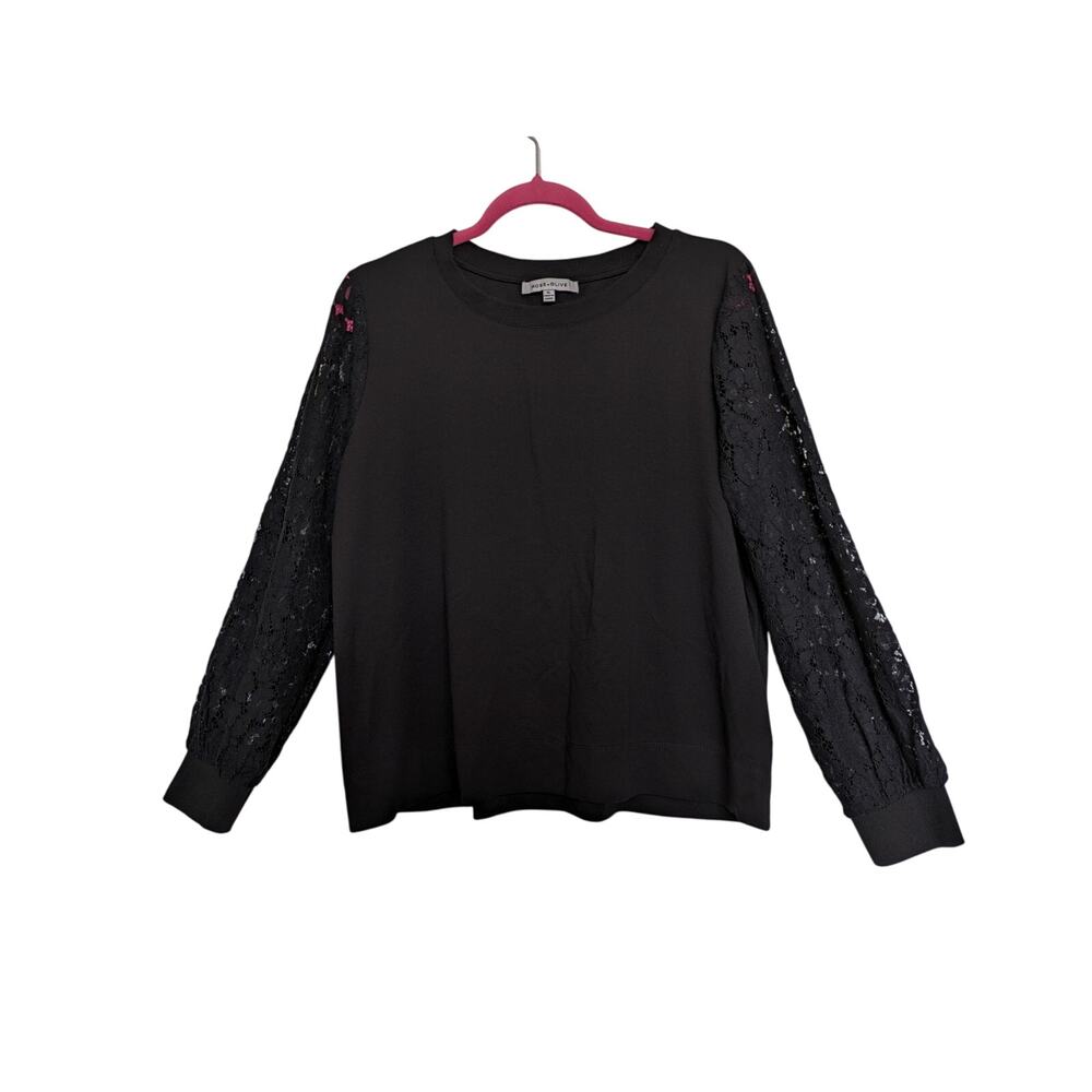 Rose + Olive Blouse Top Women XL Black Lace Long Sleeve Career Work Fairy Grunge